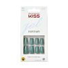 KISS Gel Fantasy Sculpted Medium Square Glue-On Nails, Glossy Dark Green, 'High Life', 28 Ct.