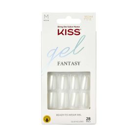 KISS Gel Fantasy Sculpted Medium Square Glue-On Nails, Glossy Light White, 'Glazed', 28 Ct