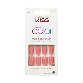 KISS Salon Color Short Square Fake Nails, Glossy Solid Pink, 'Guilty', 28 Ct.