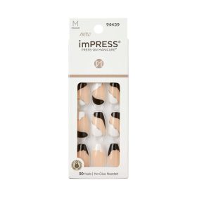 KISS imPRESS Medium Coffin Gel Press-On Nails, Glossy Black & White, 30 Pieces (Brand: KISS USA)