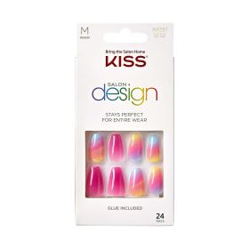 KISS Salon Design Short Coffin Glue-On Nails, Glossy Light Multicolored, 'The Motto', 24 Ct. (Brand: KISS USA)