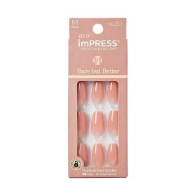 KISS imPRESS Bare but better Medium Coffin Gel Press-On Nails, Glossy Light Neutral, 30 Pieces (Brand: KISS USA)